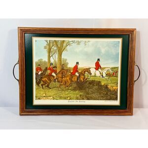 VTG Pimpernel English Fox Hunting Serving Tray Art Cork Back 15x12 Heritage